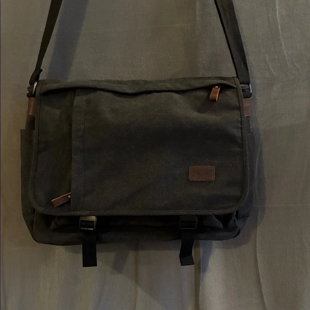Black Canvas Messenger Bag with Leather Accents - Classic Everyday Carry